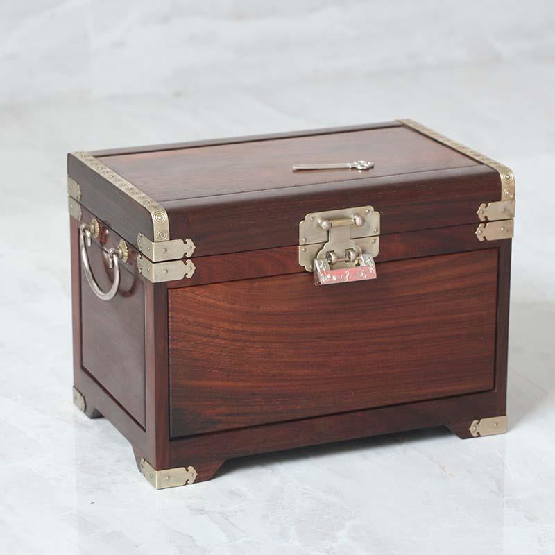红木首饰盒老挝大红酸枝珠宝箱素面全独板收纳盒中式结婚嫁妆精品