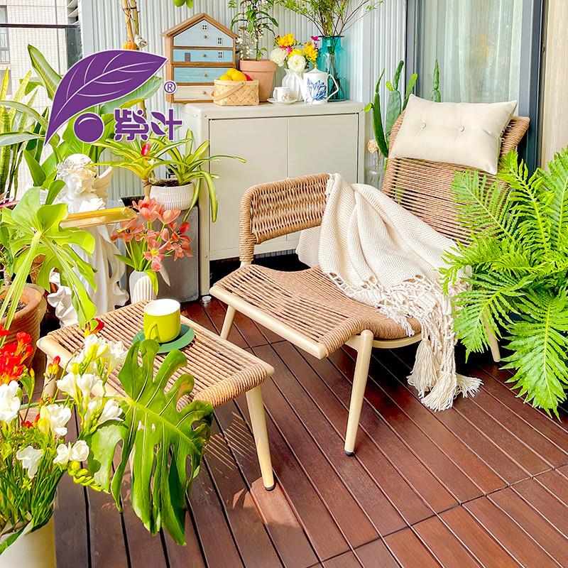 紫叶阳台休闲椅子藤椅单人躺椅老人简约藤编沙发椅靠背家用懒人椅