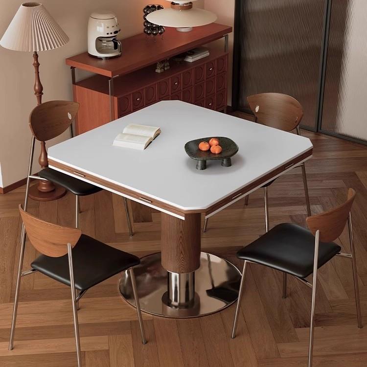 中古风小户型可折叠岩板圆桌2025年新款家用包豪斯实木餐桌椅组合