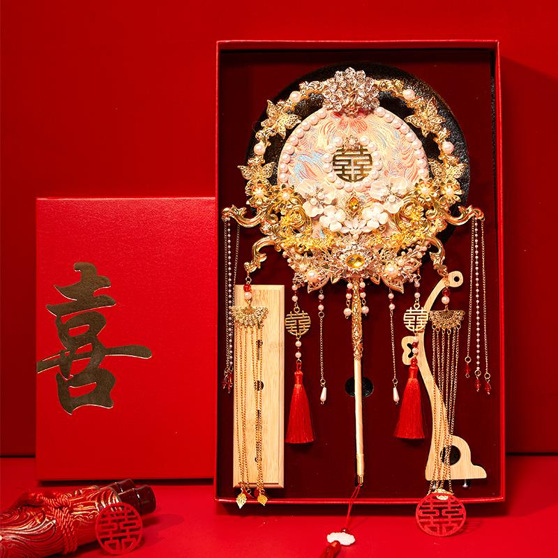 婚礼新娘团扇diy材料包成品喜扇双面结婚礼物送新人送结婚礼物