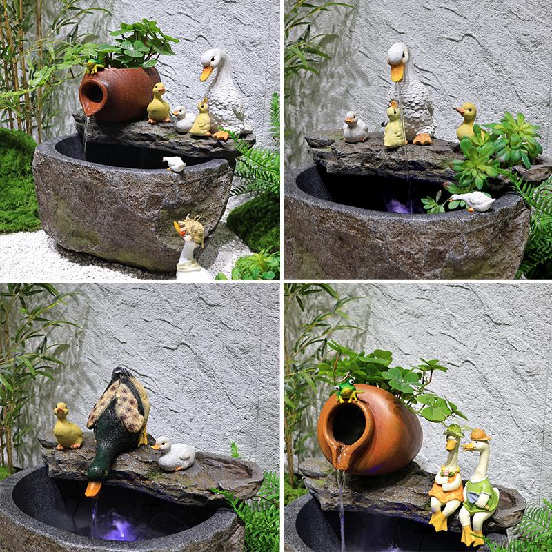 中式树脂陶罐庭院石臼循环过滤摆件鱼池水缸古法养鱼流水造景装饰