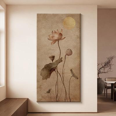 宋代美学荷花画2025新款玄关挂画客厅走廊过道装饰画中国风竖版画