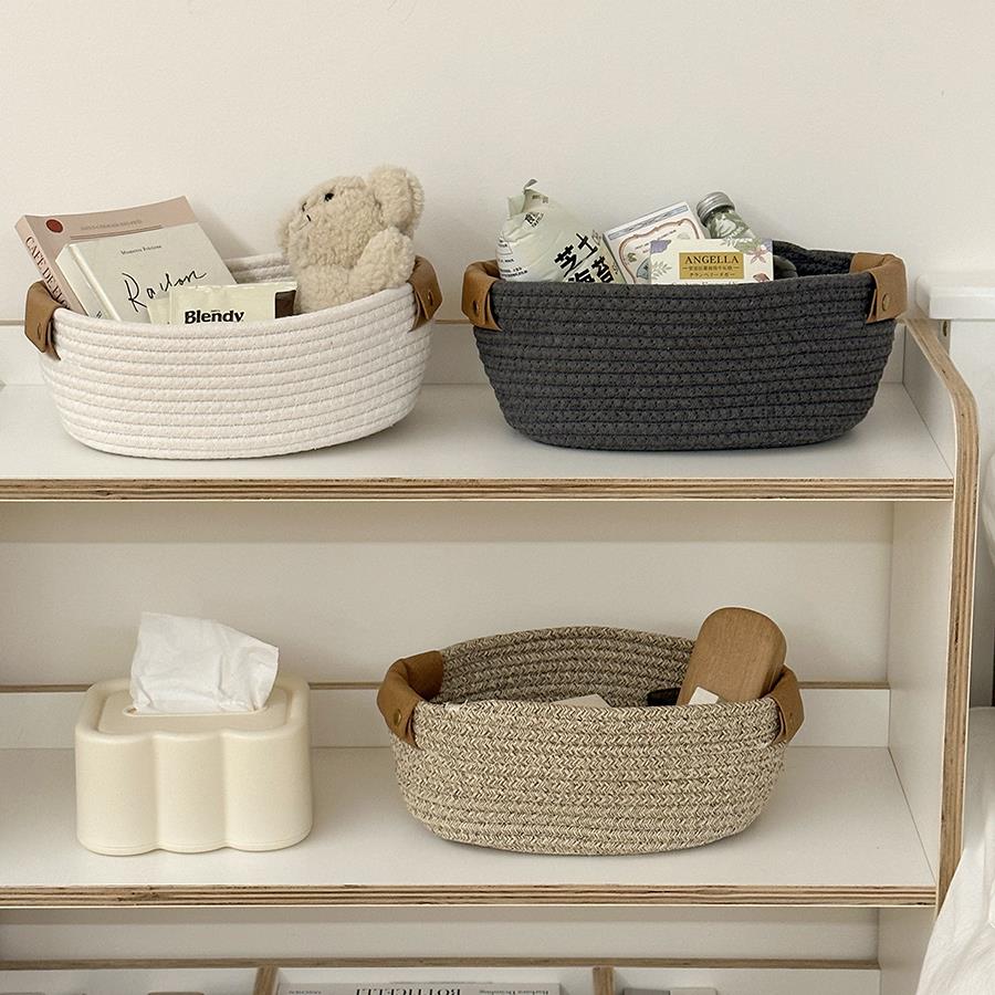 编织棉线 线收纳筐杂物收纳桶ins简约桌面收纳盒置物篮化妆品整理