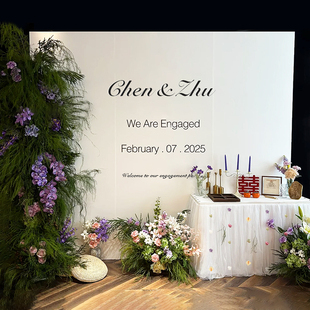 韩系订婚宴装饰布置小众高级白色订婚礼迎宾区背景墙kt板结婚摆件