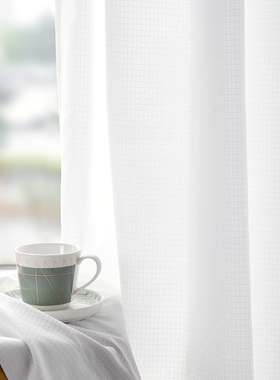 FUJU高端隐私纱帘透光不透人窗纱北欧简约日系卧室客厅小方格白纱