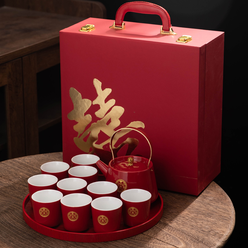 结婚茶具套装改口敬茶杯婚庆新人陪嫁整套礼盒闺蜜伴手礼陶瓷定制