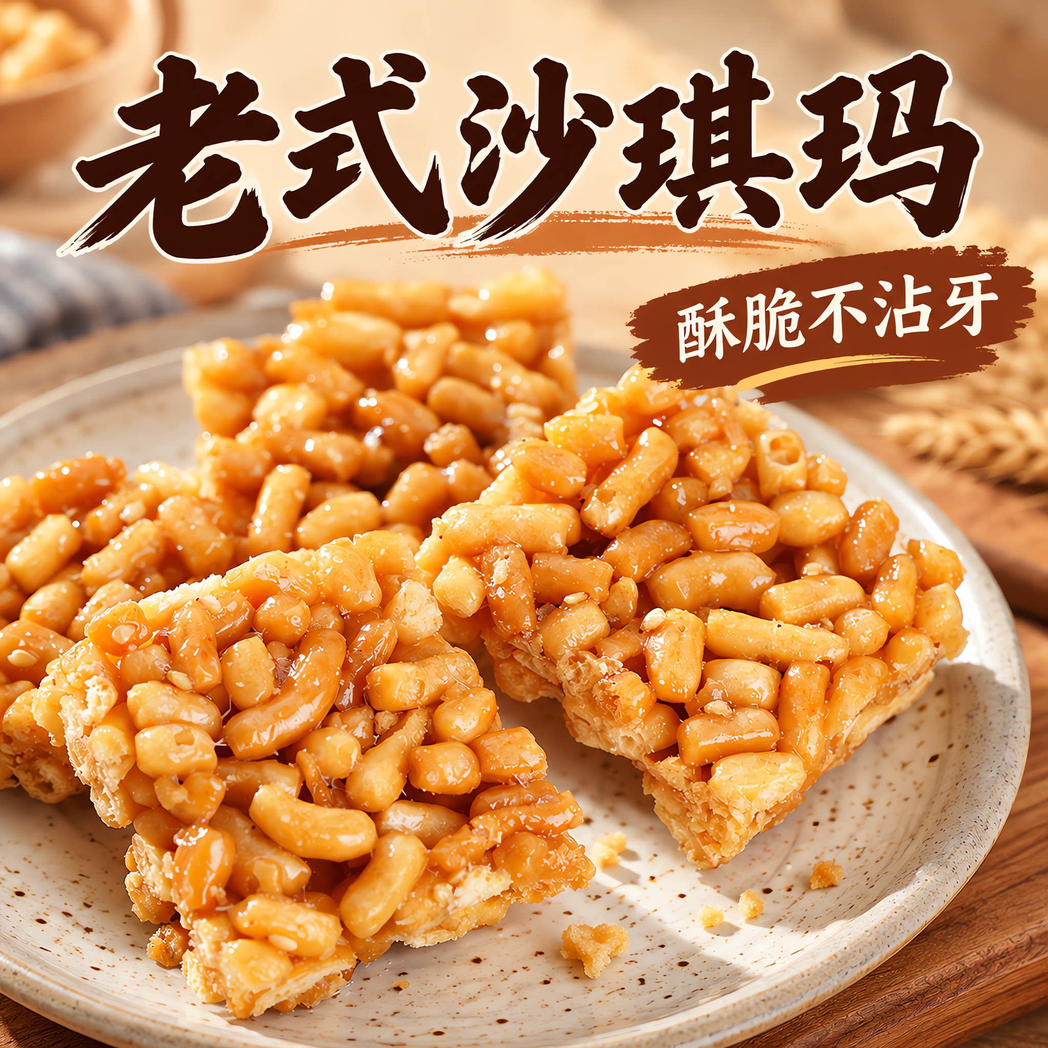 老式沙琪玛硬脆琪玛酥萨其马8090后怀旧零食小吃食品特产解馋糕点