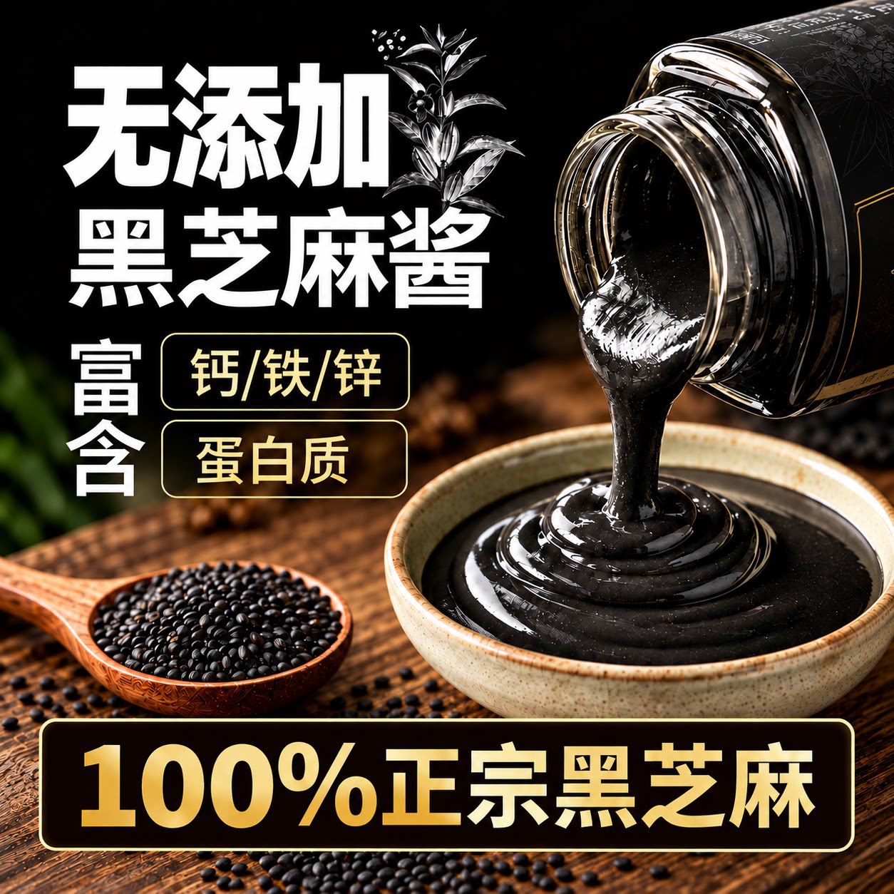纯正黑芝麻酱石磨面包酱高钙无添加无糖精调味料烘焙专用宝宝辅食