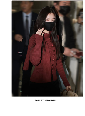 13month|虞书欣同款 House of酒红色针织开衫 小众上衣 对ban开发