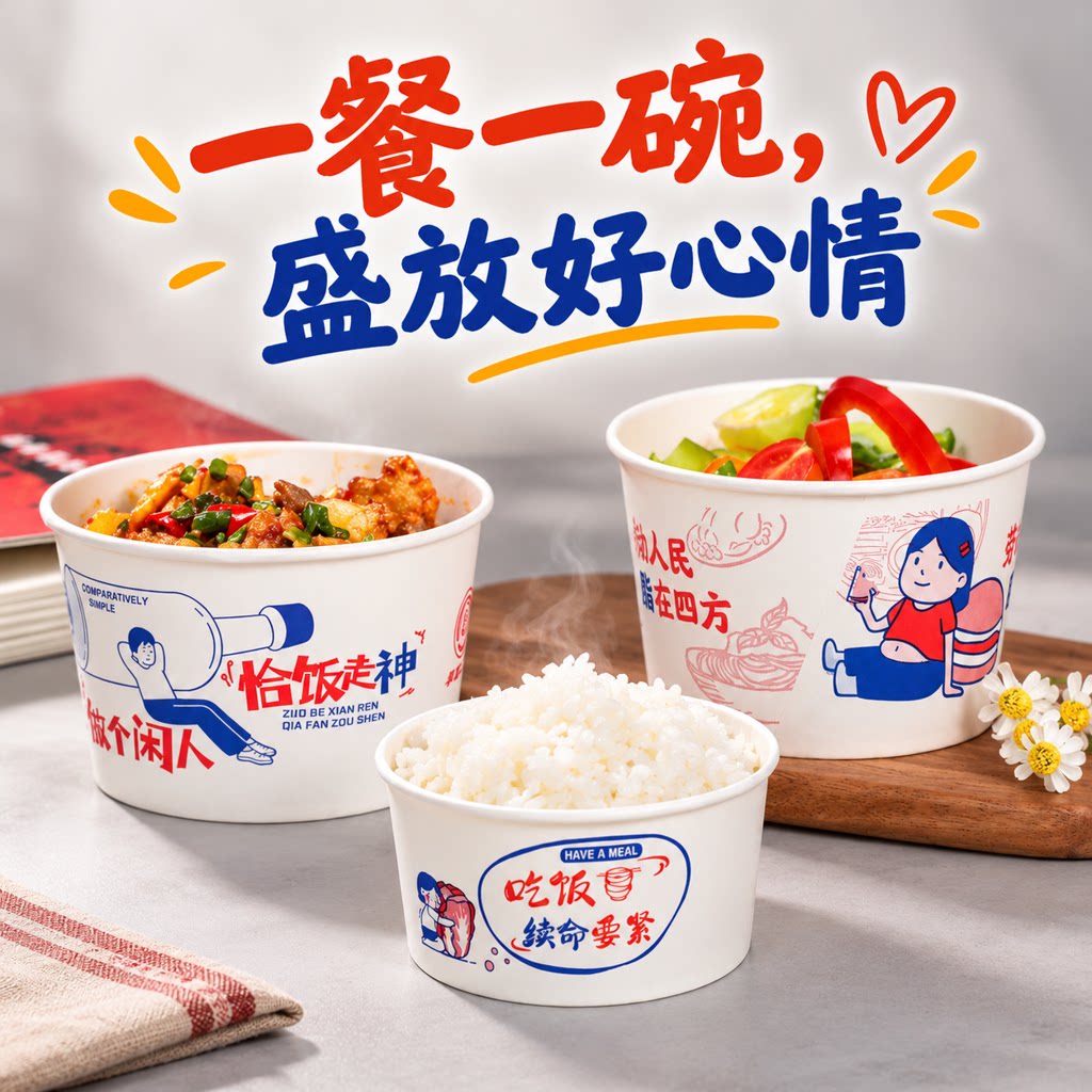 一次性纸碗圆形快餐打包盒