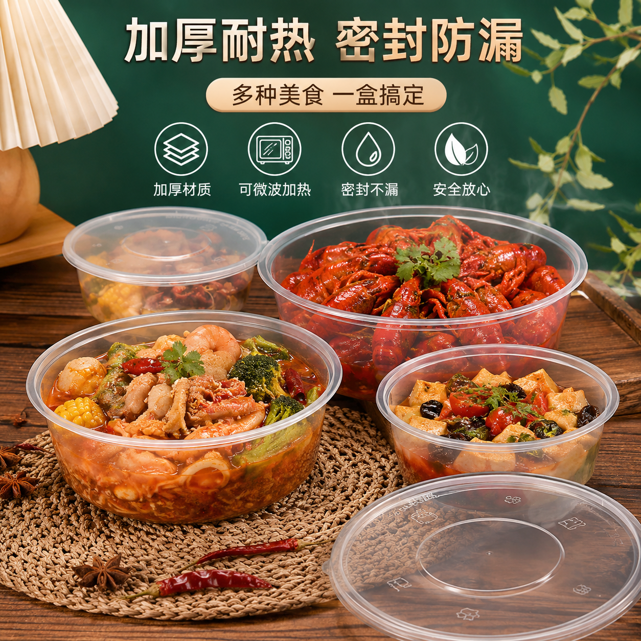 加厚透明圆形带盖一次性外卖餐盒