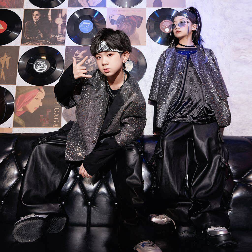 儿童街舞演出套装男童架子鼓hiphop少儿嘻哈服装表演服帅气炸街