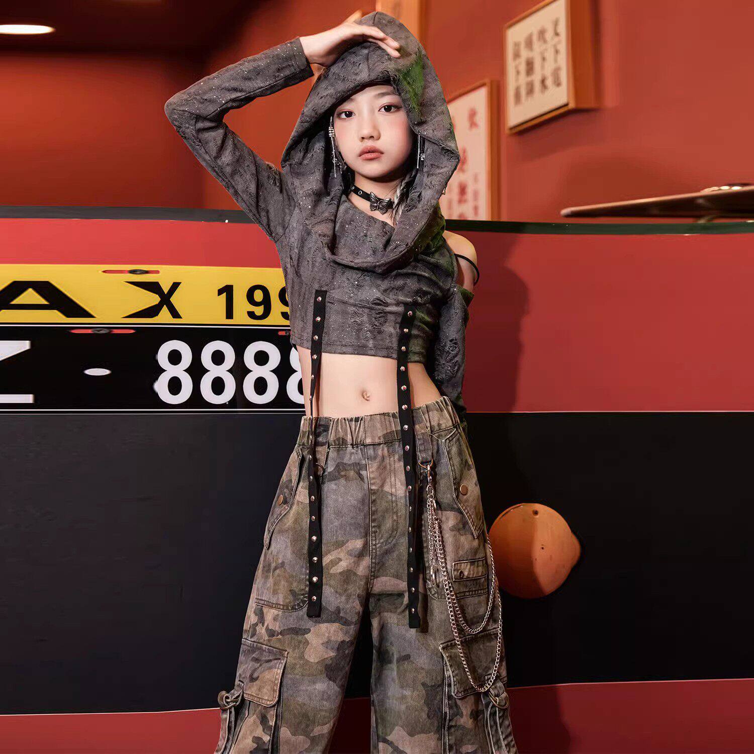 女童爵士舞服装废土风走秀演出服女孩潮酷时髦套装hiphop街舞童装