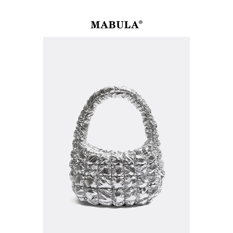 MABULA甜酷银色褶皱云朵包包女2025秋冬轻奢小众单肩包手提托特包,箱包皮具/热销女包/男包,托特包,淘宝优惠券,粉丝福利购,淘宝优惠卷