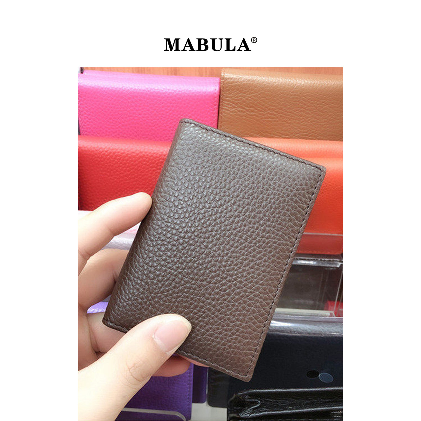 MABULA荔枝纹真皮竖款对折卡包男女2026春季超薄证件包便携名片包,箱包皮具/热销女包/男包,卡包,淘宝优惠券,粉丝福利购,淘宝优惠卷