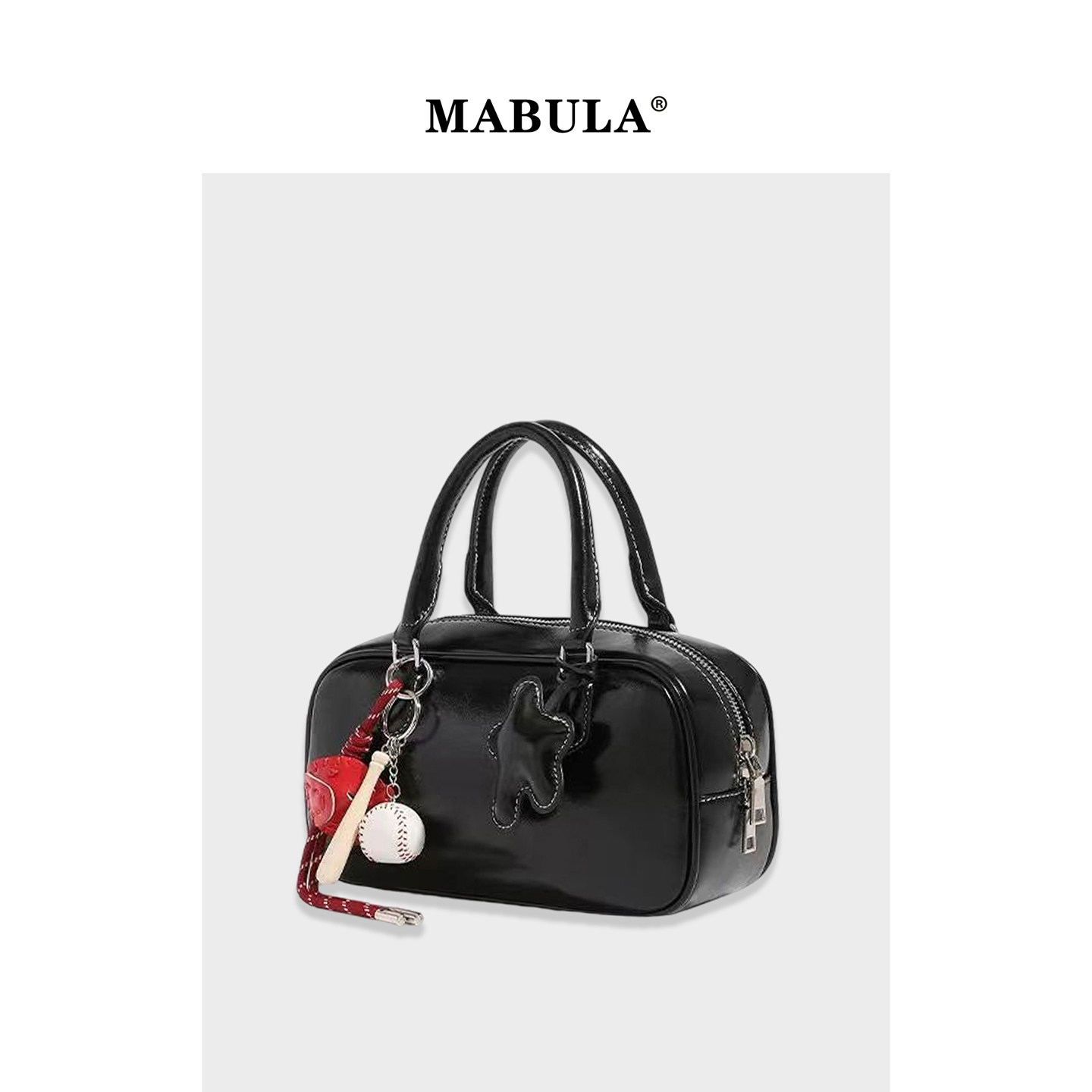 MABULA赵昭仪同款复古波士顿包女2026春季小众贝塔包可爱保龄球包,箱包皮具/热销女包/男包,波士顿包,淘宝优惠券,粉丝福利购,淘宝优惠卷