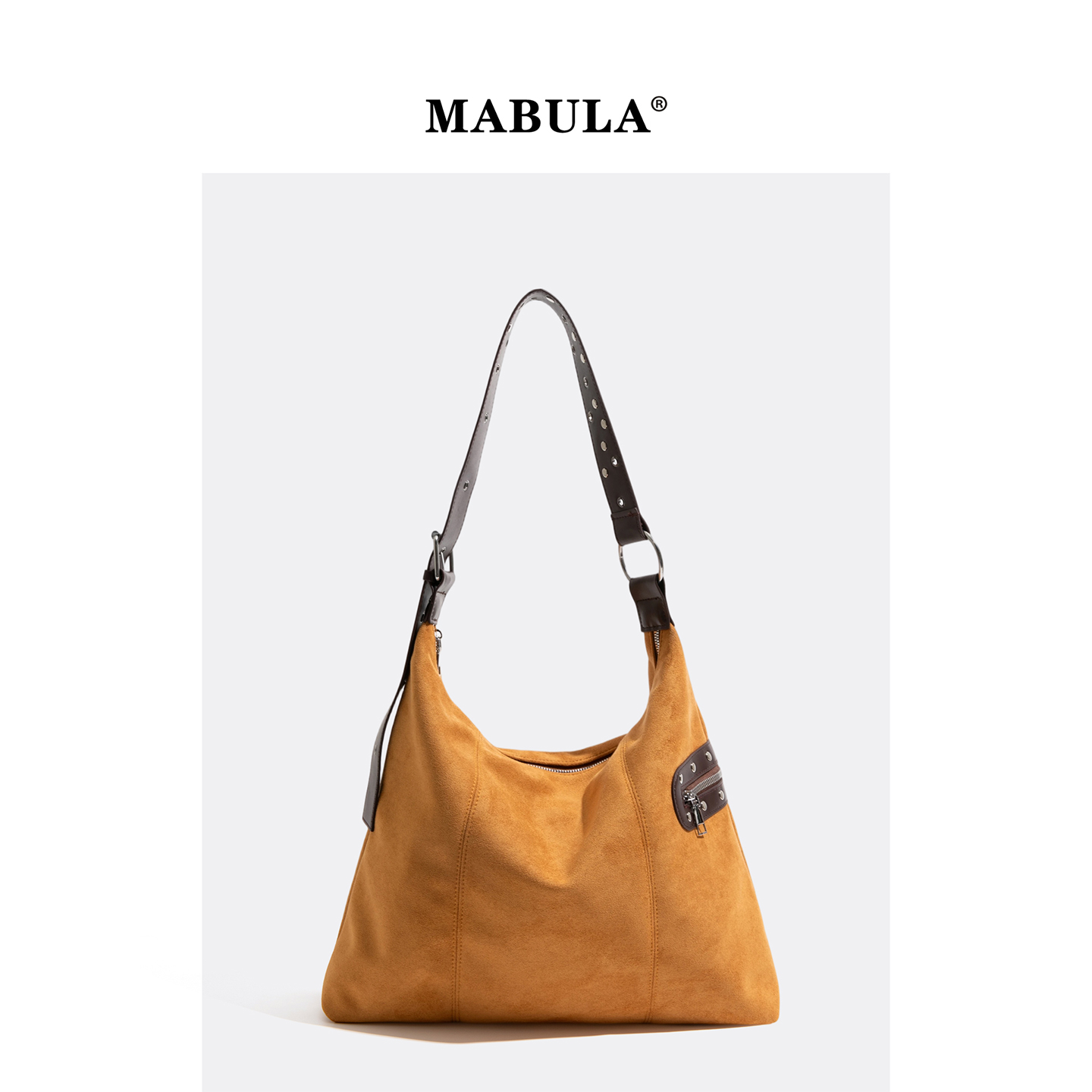 MABULA复古麂皮拉链装饰托特包