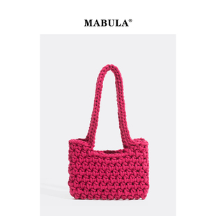 MABULA周美美同款手工针织托特包女2025新款编织包百搭镂空单肩包