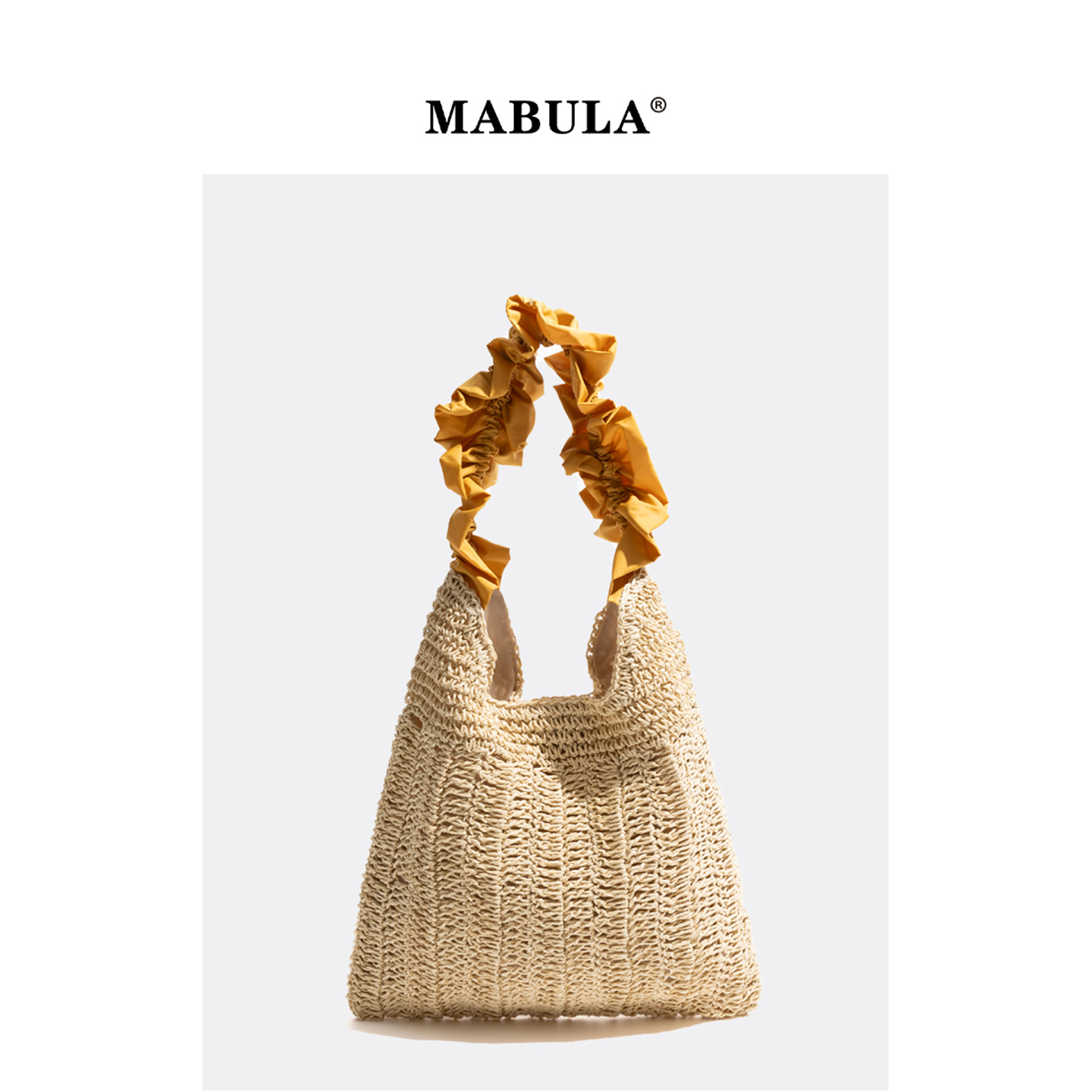 MABULA草编包褶皱花边单肩包