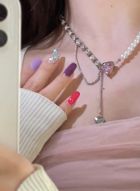 草莓甜心拼接珍珠设计锁骨链