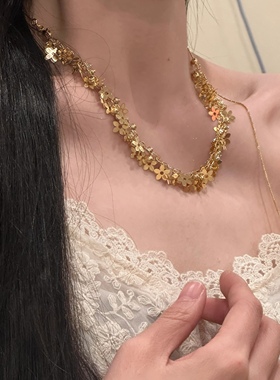 纯欲小花朵～精致高级感繁花亮片抽拉项链女时尚百搭个性锁骨链