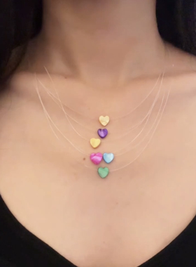 泡沫之夏!emoji彩色爱心项链女爆款小众设计感高级锁骨链颈链配饰