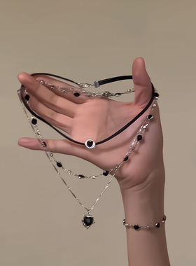 甜美辣妹叠戴项链皮质合金女