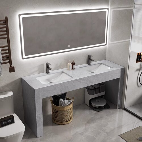 简约现代大理石双盆洗手台落地脚
