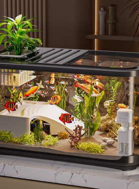 带盖鱼缸客厅家用造景透明生态缸桌面乌龟缸高级感塑料水族箱