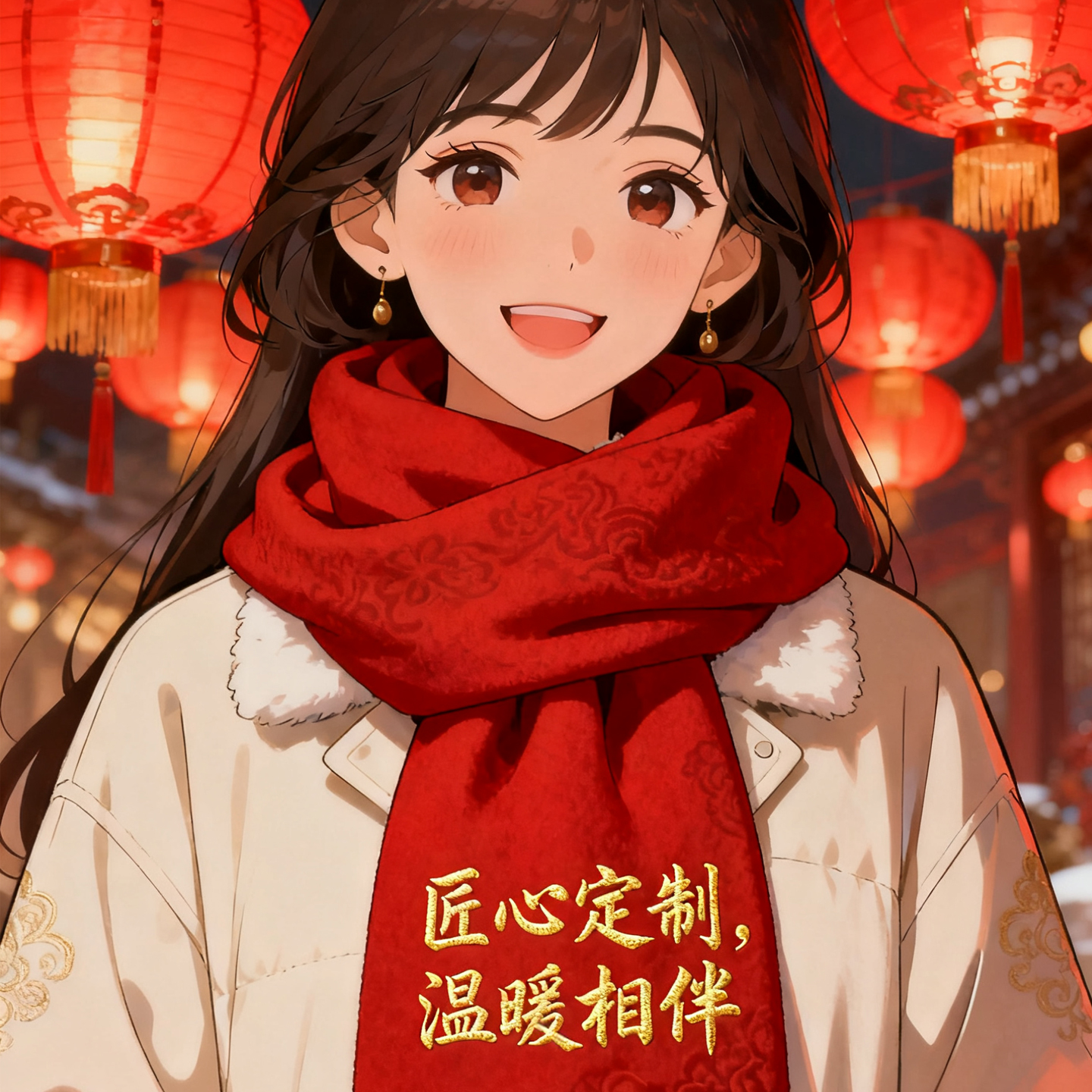 中国红围巾定制图案印字LOGO批发