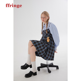 ffringe 原创设计师款秋新款蓝格子可爱吊带蓬蓬连衣裙