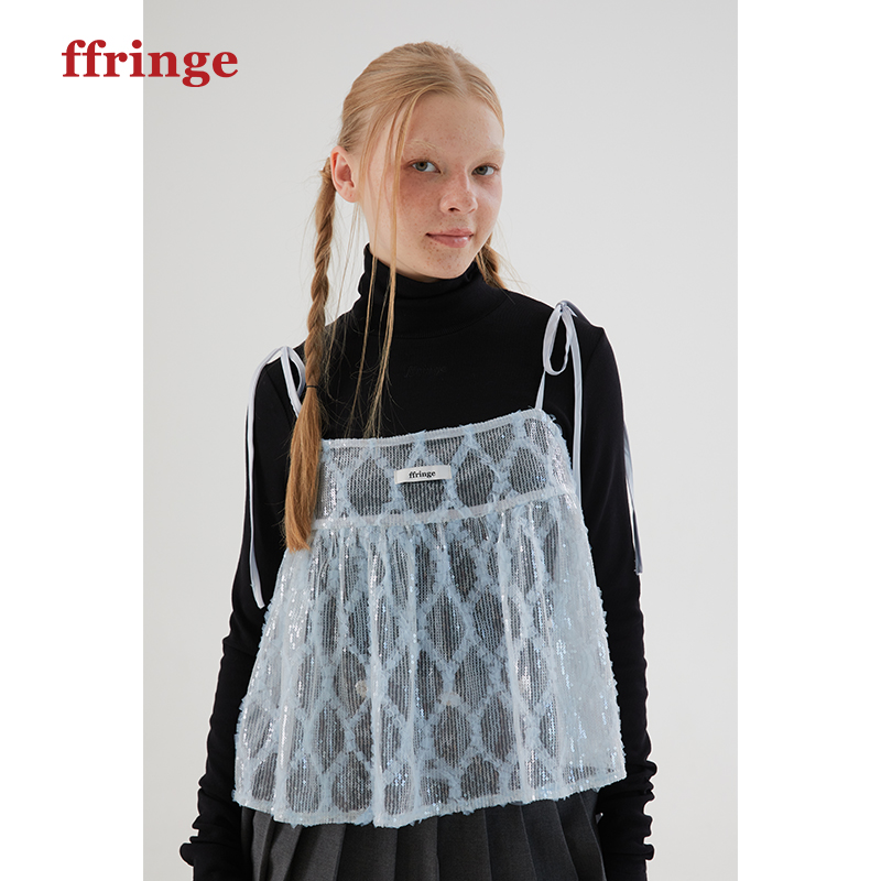 ffringe原创蓝色亮片吊带衬衫