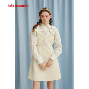 ffringe 原创设计师羊羔毛小花装饰收腰背心连衣裙