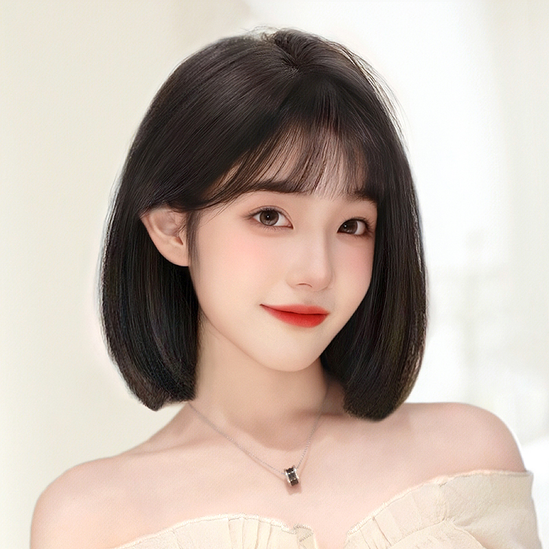 假发真发全真人发女短发新款波波头全头套时尚自然整顶造型假发套