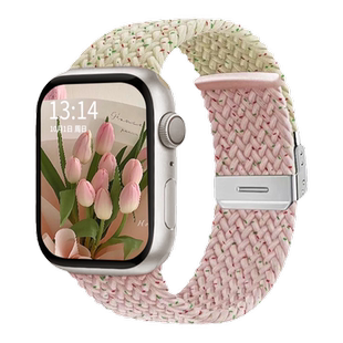 适用苹果iwatch9/8/7/6手表表带尼龙编织秋冬女生s8s7s6手表带iwatchse创意iphonewatch九代可爱applewatchs8
