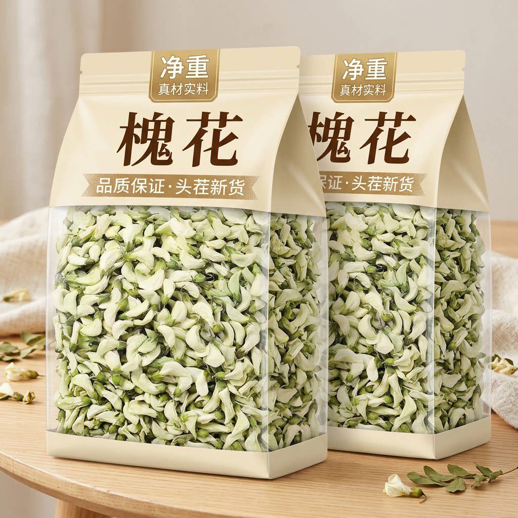 槐花干茶洋树白蕊新鲜晾晒图片