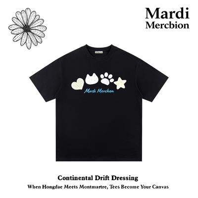 MardiMercredi纯棉爱心猫T恤