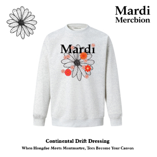 Mardi韩国经典植物花卉雏菊印花圆领卫衣重磅宽松金高银同款韩版