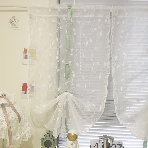 法式白色窗纱飘窗卧室帘提拉帘