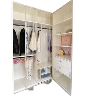 衣帽间透明防尘帘衣柜遮挡帘滑轨免打扫衣柜帘柜门帘透明帘免打孔