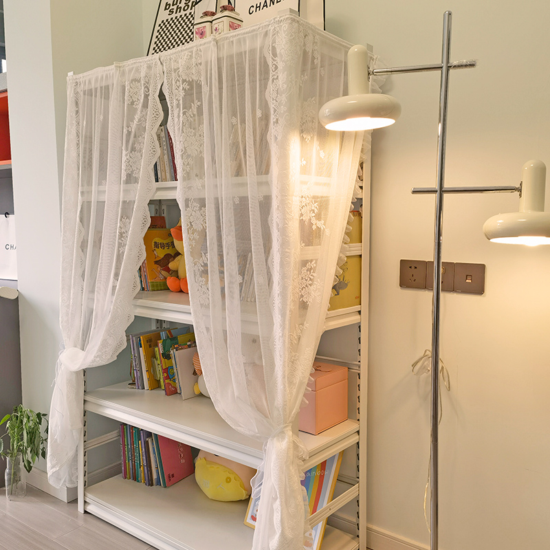 带褶子粘贴式帘子幔头货架书架防尘储物铁架遮丑帘纱帘魔术贴帘子