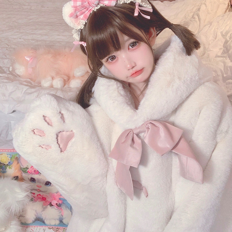 「NANACO」猫猫毛绒外套 原创lolita大衣可爱软妹秋冬夹棉大衣