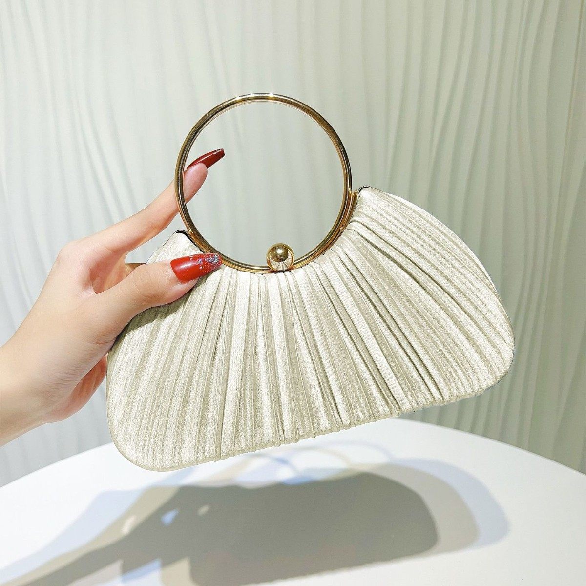 欧美时尚圆环褶皱手拿包女名媛气质宴会礼服包高级感手提包晚宴包