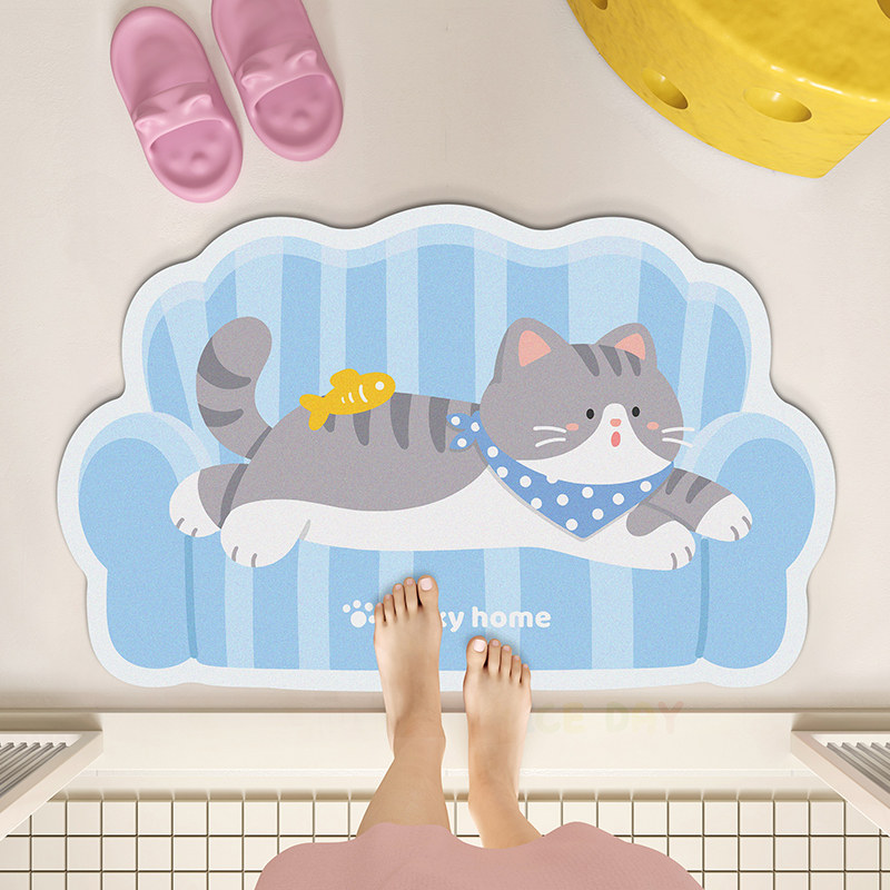力力猪可爱猫咪浴室吸水地垫家用卫生间厕所门口专用速干防滑脚垫