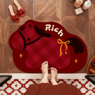 力力猪新年红色喜庆浴室地垫卫生间吸水门口防滑脚垫
