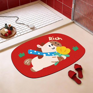 2026马年新款搞怪红色喜庆入户门地垫耐脏防滑脚垫玄关大门口地毯