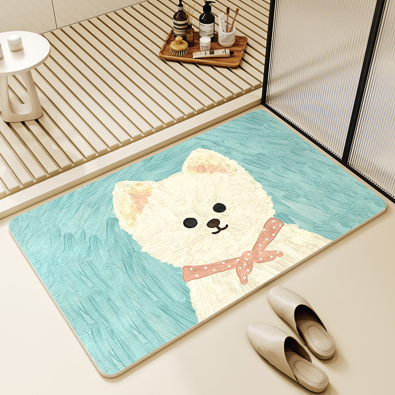 硬板硅藻土油画小狗浴室硅藻泥吸水脚垫卫浴厕所门口卫生间地垫