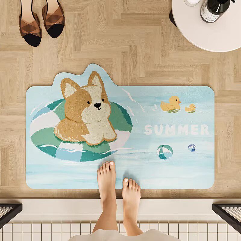 力力猪卡通狗狗硅藻泥吸水防滑脚垫浴室门口地垫19.9元