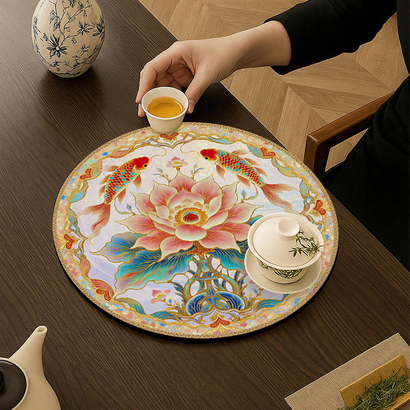 新中式吸水皮革家用喝茶垫餐垫速干沥水垫防烫隔热垫防滑餐桌垫