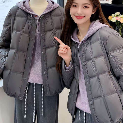 方块圆领羽绒棉服女冬季新款